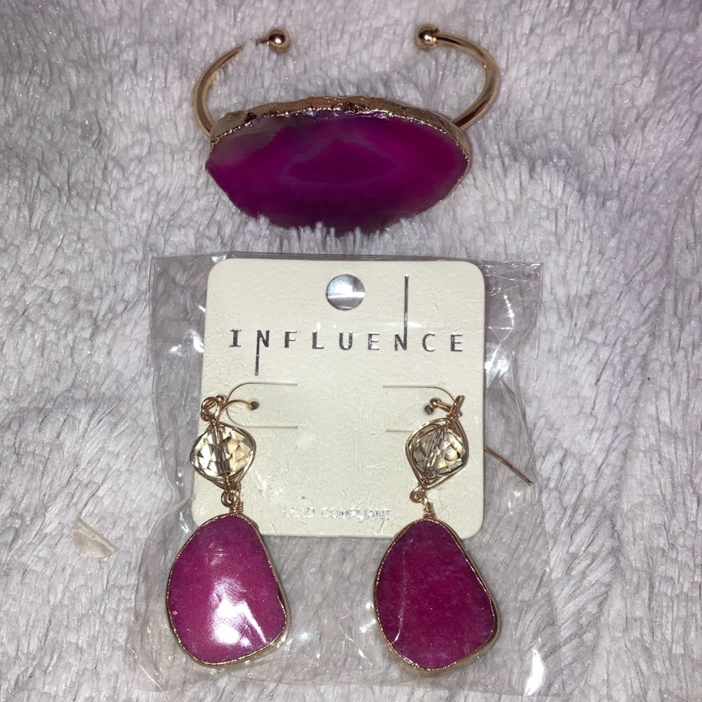Influence Magenta Pink Stone Earrings and Cuff Bracelet - BNWT